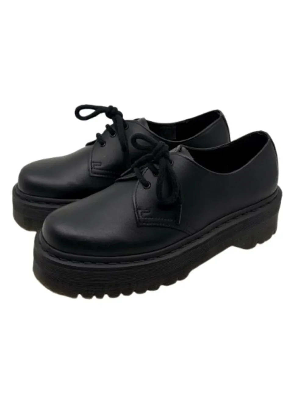DR MARTENS~V 1461 QUAD MONO~BLACK VEGAN LEATHER PLATFORM OXFORD SHOES NEAR NEW